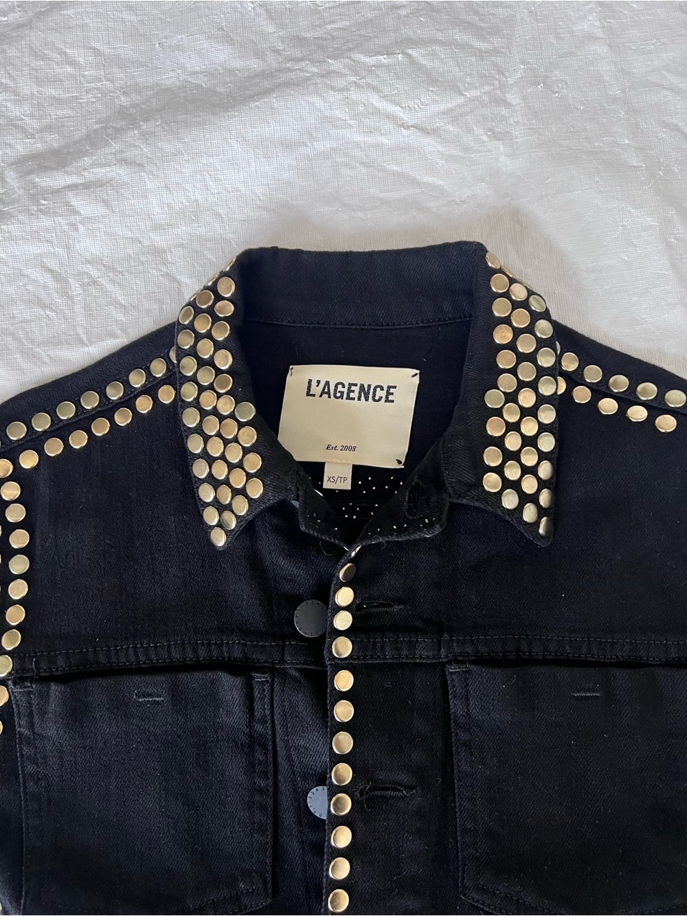 L'Agence Celine Studded Black Cropped Button Front Western Jacket Made USA Sz XS - Picture 3 of 14